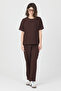 Brown Crew Neck Sofia Linen Top and Bottom Set - 4