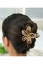 Gold Framed Leopard Patterned Lotus Flower Clasp with Clip - Modern Hair Accessory - 3
