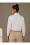 Women's Regular Fit Gold Striped Classic Short Shirt Ecru - 5