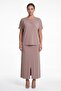 Women's Beige Summer Slit and Sleeve Detailed Embroidered Front-Back Top Set