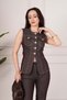 Contrast Stitching Detailed Vest and Pants Brown Two-Piece Set - 2