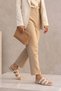 Glorie Metal Trok Buckle Detail Women's Slippers Beige - 3