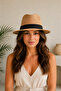 Women's Stylish Straw Hat Trilby Model Wide Brim Summer Beach Vacation Accessory - 3