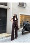 Women's Belt Detailed Vest and Trousers Set Double Breasted Collar Buttoned Stylish Two-Piece Set - 7