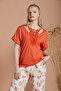 Blouse with Lace Collar in Knitted Viscose Lycra/ Pants with Elastic Waist in Patterned Woven Viscose Without Lycra - 3