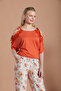 Blouse with Shoulder Lace Detailing in Knitted Viscose Lycra / Pants with Elastic Waist in Patterned Woven Viscose Without Lycra - 4