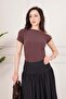 Stylish Brown Blouse with Shoulder Buckle Detail - 3