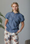 Blouse Woven in Indigo Color / Pants Woven in Viscose with a Patterned Elastic Waistband Set