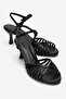 Danica Black Leather Thin Strap Women's Heeled Shoes