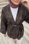 Shawl Pattern Belted Kimono 2375 - Aci Brown - 3