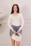 Lace Detailed V-Neck Long Sleeve Cream Body Blouse