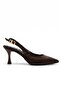 Women's Bitter Brown Satin Design Elastic Band Pointed Toe Thin Casual Heeled Shoes with Stylish Accessories