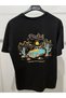 Printed Crew Neck Oversize T-Shirt - Black - 4
