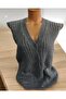 Thick Knitted Short Sleeve Knitwear Mother's Vest with Pockets - 3