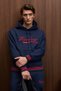 Phantoseas Men's Hooded Navy Blue Sweatshirt with Embroidered Front and Knitwear Detail on Skirt and Sleeves - 3