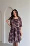 Women's Half Sleeve Skirt Layered Elastic Waist Belted Chiffon Fabric Short Dress - 5