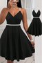 Women's V-Neck Cross-Back Detailed Short Flared Crepe Dress