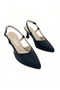 Black Satin Stiletto Pointed Toe Open Back Strap Heel Casual Comfortable Women's Heeled Shoes Vdz02013 - 6