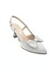 Silver Bowknot Satin Stiletto Pointed Toe Slingback Open Heel Daily Comfortable Women's Heeled Shoes Vdz02014
