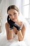 Aurevra Pearl Black Satin Gloves – Short Luxury Bridal and Event Accessory with Pearl Detail - 3