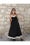 Women's Rope Strap V-Neck Double Color Long Summer Crepe Dress - 3