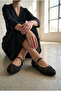 Women's Black Pearl Embroidered Mesh Mary Jane Ballerinas - Floral Patterned Beaded Transparent Tulle Ballerinas - 3