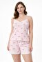 Women's Pink Striped Bow Patterned Rope Strap Shorts Pajama Set with Lace Detail - 5