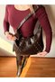 Women's Brown Leather Look Large Hobo Shoulder Bag with Staple Detail - 4