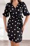 Satin Double-Breasted Bow Detailed Polka Dot Women's Midi Dress - |   2760 in Sizes 36-48