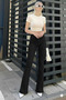 Black Lycra High Waist Spanish Flare Jeans Trousers - 2