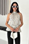 Women's Polka Dot Halter Neck Blouse – Stylish Blouse with Elastic Waist - 3