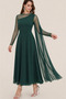 Women's Semi-Crew Neck Tulle Detailed Long Wedding Guest Evening Dress - 3