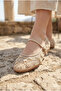 Women's Beige Pearl Embroidered Mesh Mary Jane Ballerinas - Floral Patterned Beaded Transparent Tulle Ballerinas - 3