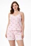 Women's Pink Striped Bow Patterned Rope Strap Shorts Pajama Set with Lace Detail