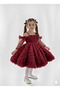 Girl's Burgundy Rose Sleeve Dress with Bow Detail, Girl's Evening Dress, Graduation Dress