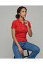 Women's Polo Neck Zipper Ribbed Camisole Flexible Short Sleeve Slim T-Shirt - 5