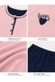 Wide Cut Women's Pajama Set %100 Cotton Light Pink Top Navy Blue Polka Dot Bottom Long Sleeve - 4