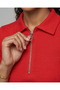 Women's Polo Neck Zipper Ribbed Camisole Flexible Short Sleeve Slim T-Shirt - 6
