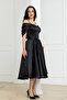 Off-Shoulder Organza Midi Dress - Black - 6