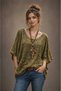 Bohem Style Olive Green Effect Seasonal Oversize Loose Cut Bluz