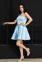 Stone Detailed Satin Mini Dress - Baby Blue - 5