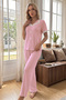 Pink Lace Collar Bow Detailed Short Sleeve Women's Pajama Set - 5