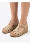 Genuine Leather 5 cm Beige Orthopedic Sole Wedge Heel Women's Sandals - 8