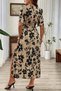 New Season Women's Short Sleeve V-Neck Elastic Waist Slit Long Patterned Single Jersey Dress - 3