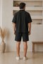 Men's Short Sleeve Wrinkled Shirt Shorts Set - 4