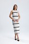 Women's Ecru Brown Zigzag Patterned Knitwear Dress Halter Neck Bohemian Long - 2