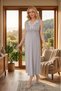 New Season Women's Gray Wide Strap Lace Detailed Summer Special Design 100% Cotton Maternity Nightgown - 2