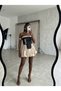 Women's Denim Corset Detailed Beige Balloon Skirt Stylish Bustier Set - 2