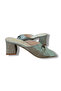 Women's Metallic Silver Buckle Thick-Heeled Slippers - 8
