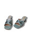 Women's Metallic Silver Buckle Thick-Heeled Slippers - 4